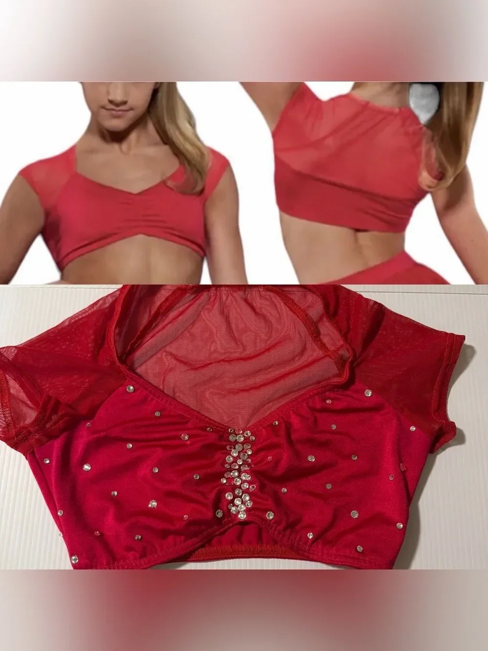 Kelle red top En Vogue Dance Costume custom rhinestone solo 2796 adult SA